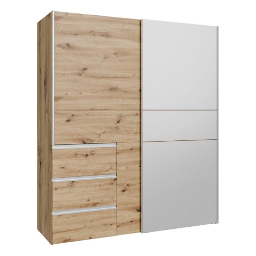 Szafa przesuwna z lustrem i szufladami 170 cm Kolor Dąb Artisan